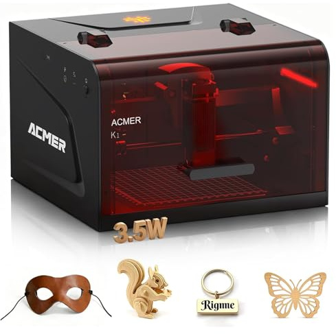 ACMER K1 Laser Graviermaschine 3500mW, Class 1 Kleine Geschlossene Sicherheit Laser Cutter, Gravurfläche 150×150mm, 0,01mm Präzision Hochpräzise lasergravierer für DIY Holz, Metall, Acryl Leder, etc.