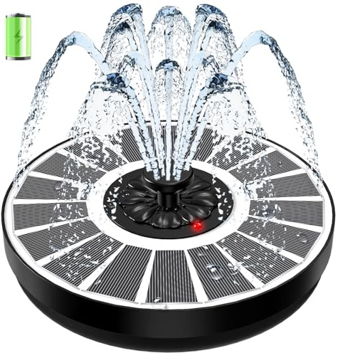 SZMP Solar Water Fountain Works in Cloudy Weather,Solar Fountain for Bird Bath 3.5W Faster Conversion Glass Solar Panel,Power Indicator Replaceable Nozzles,Built-in 2000mAh Battery(White Panel)