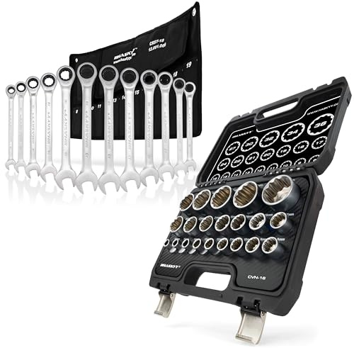 HASKYY Vielzahn Steckschlüssel XZN Satz 8-36 mm 1/2 Zoll & Ratschen Ringmaulschlüssel Set 8-19 mm - CR-V Stahl, 12-Kant, 33-teilig Werkzeug Set