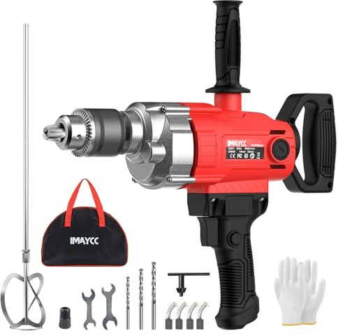 IMAYCC 2500W 15A Drill Mixer, Variable Speed Corded Cement Mixer,5/8 Heavy Duty Drill Set, Mixing Drill for Mud,Motar,Paint, Grout, Plaster, Thinset