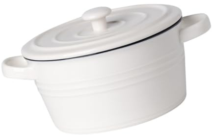 DRESSOOS Zuppiera in Ceramica Bianca con Doppio Manico e Coperchio, Resistente al Calore e Robusta, per Cucina e Studio