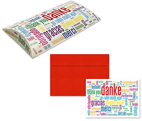 15-teiliges Geschenksortiment Danke, 5 Kissenverpackungen, 5 Klappkarten, 5 Umschläge