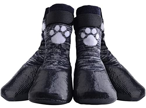 KOOLTAIL Hundesocken mit Pfotenabdrücken stoppen Lecken, rutschfeste Hundesocken mit Griffen für verletzte Pfoten, wasserdicht, Haustierschuhe für heiße/kalte Gehwege und Hartholzböden, doppelseitige