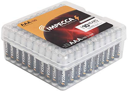 Impecca AAA Batteries, All Purpose Alkaline Batteries (100-Pack) High Performance AAA Long Battery Life Validity and Leaks Resistant 100-Count LR3 - (! Case Included) Platinum Series