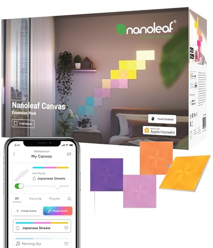 Nanoleaf Canvas Expansion Pack, 4 Cuadrados LED Inteligentes RGBW Adicionales - Apliques de Pared Interior Modulares, Luces Led 16M Colores WiFi, Compatible con Alexa, Decoración Habitación y Gaming