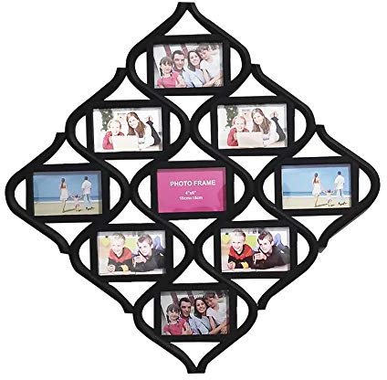 MKUN 4x6 Wall Photo Frame Collage - Diamond shaped Wall Hanging Picture Frame Collage, 9- Opening (Black)
