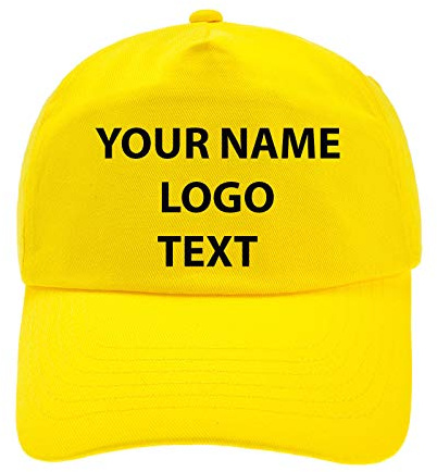 MFAZ Morefaz Ltd Personalised Youth Baseball Cap Hat Kids Size Boy Girl Hats Custom Name,Text, Logo Embroidered (Yellow)