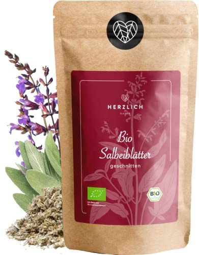 Bio Salbeitee 2x500g - Salbeiblätter geschnitten, lose - Salvia officinalis, Echter Salbei, getrocknet - Premium Bio-Qualität - geprüft und abgefüllt in Deutschland (DE-ÖKO-39) | Herzlich Natur