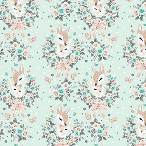 Pingianer 11,99€/m REH 100% Baumwolle Baumwollstoff Kinder Meterware Handwerken Nähen Stoff (REH Blumenkranz Minz, 100x160cm (11,99/m))