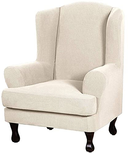 JHLD Ohrensessel Überzug, Jacquard Ohrensessel Uberzug Stretch Wasserabweisend Easy Set Ohrensessel Schonbezug Waschmaschinengeeignet Sesselhusse-Creme farben-2teilig