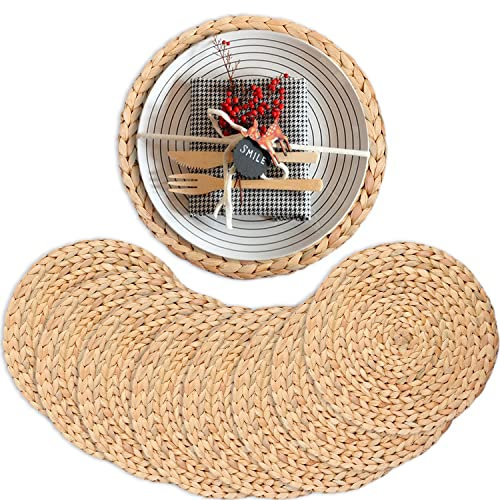 Juego de 8 manteles individuales bohemios para mesa de comedor, manteles individuales de jacinto de agua para mesa redonda, manteles individuales redondos para mesas redondas, juego de 8 manteles