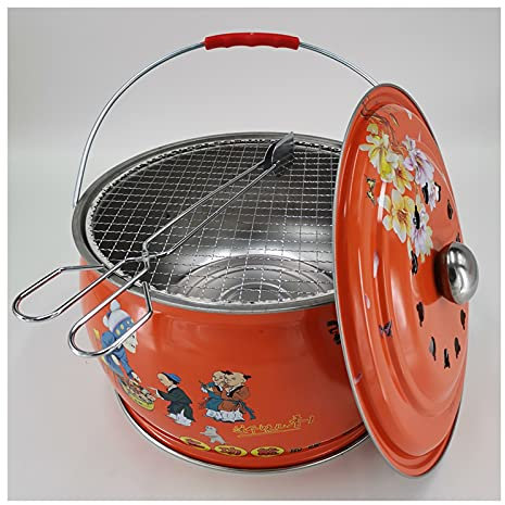Picknick-Grill 12,2-Zoll-runde Form Holzkohlegrill mit Griff und lebendigem Farbmuster Outdoor Camping Courtyard Picknickbraten Fleisch Home BBQ Kohleofen kleiner Grill ( Color : Orange )
