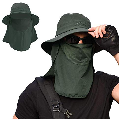 TMEOG Cappello Sole Anti UV Uomo Donna Cappelli da Pescatore con Protezione Collo, Cappello Trekking Safari Deserto Esterno Cappelli da Escursionismo Baseball con Visiera Copriviso(Verde)