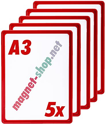 magnets4you - 5er Pack Plakatrahmen | DIN A3 | Farbe: Rot | perfekt für Präsentation von Werbung/Informationen im Verkaufsbereich oder auf Messen