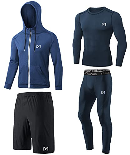 MEETYOO Tee Shirt Compression Homme, Legging Sport Short Fitness T Shirt Manche Longue Veste Collant Gym Running Vetement pour Jogging Musculation