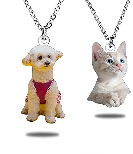 MeMeDIY Benutzerdefinierte Haustier Bild Anhänger Halskette Edelstahl Katze Hund Tiere Foto Farbig/Schwarzweiß Foto Namen Personalisierte Geschenke für Frauen/Männer/Tierliebhaber