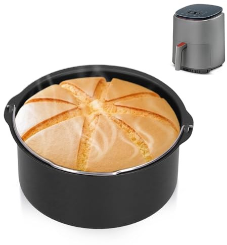 Tissting 6/7/8 Inch Cake Barrel, Round Cake Tin with Handle, General Air Fryer Accessories, Carbon Steel Non‑Stick Cake Baking Tray, Home Kitchen Baking Mold Electric Fryer Accessory(8 Inch)