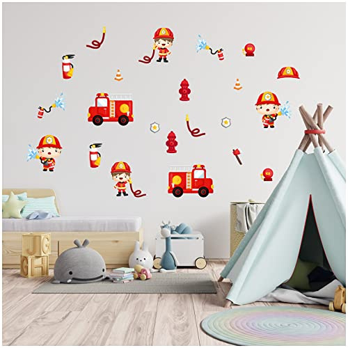 Wandsticker personalisiert Sticker Aquarell Tiere mit Name Wandtattoo für Kinderzimmer Babyzimmer Spielzimmer Mädchen Junge Y037 (Nr. 29 Feuerwehr, Ohne Wunschname)