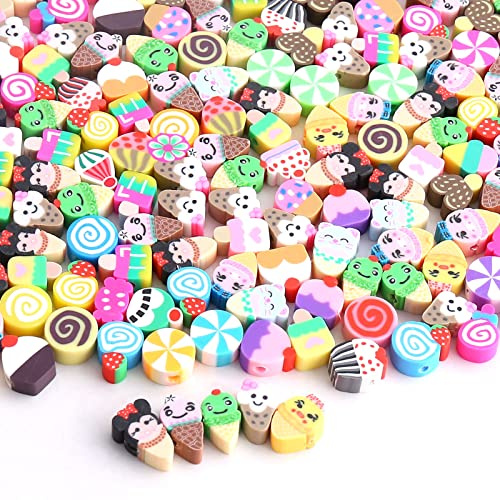 DAHI 200pcs rund Perlen zum Auffädeln Polymer Clay Beads, Eis perlen Weiche Topfperlen Bastelperlen Schmuckperlen Spacer Perlen DIY Schmuck Zubehör für Armbänder Halsketten(eis)