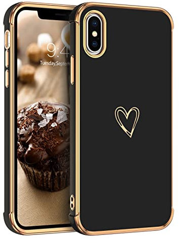 DUEDUE für iPhone X/XS Hülle, Herz Muster Design Hübsche Stoßfeste Hnadyhülle aus Soft TPU für iPhone X/iPhone XS 5,8 Case, Schwarz