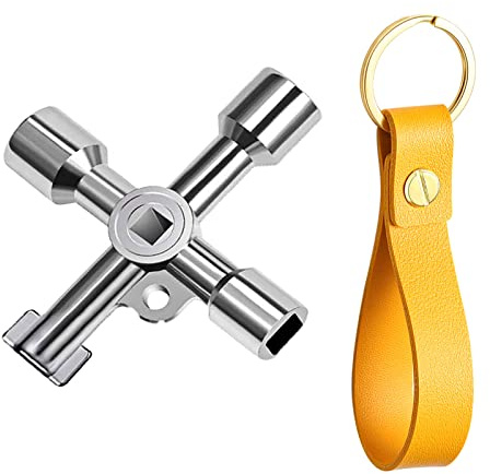 Roontin 4-Way Multi-Functional Utilities Key, Electric Meter Box Key Radiator Key Bleed Key Gas Key for Meter Reading Zinc Alloy