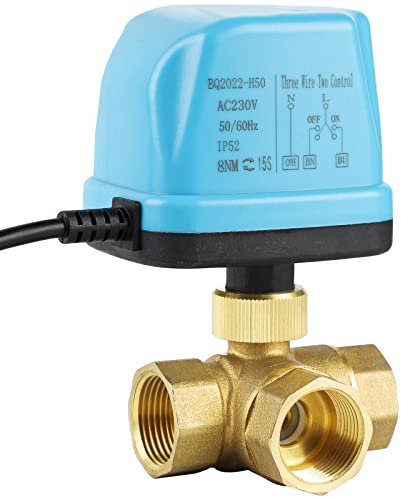 SWAWIS Vanne Motorisée 3 Voies à Bille DN25 1 Pouce AC 230V Electrovanne en Laiton, Vanne de Zone Bleue