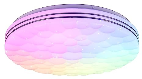 Reality Leuchten LED Deckenleuchte Tiger R67131100, Kunststoff Weiß, inkl. 22 Watt Rainbow LED, Fernbedienung, Dimmer, Farbwechsel, Nachtlicht |
