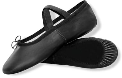 Chaussures de danse de ballet – Semelle plate en cuir – Chaussures de danse de yoga et de gymnastique pour filles – Pour enfants, femmes et adultes, Noir , 43 EU
