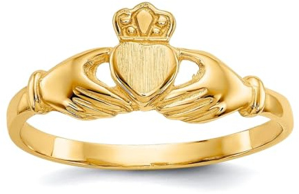 Ring aus massivem Gelbgold, poliert und satiniert, irischer Claddagh-keltischer Dreifaltigkeitsknoten, Größe N 1/20, gelb, Einheitsgröße