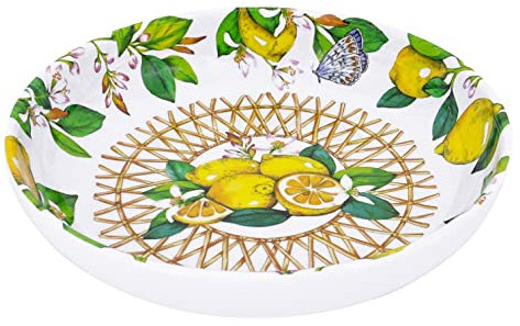 Les Jardins de la Comtesse - Assiette Creuse idéale en Assiette à Soupe ou Pâtes - Mélamine - Capri - Ø 20 cm - Citrons jaunes - Collection de Vaisselle Quasi-Incassable MelARTmine