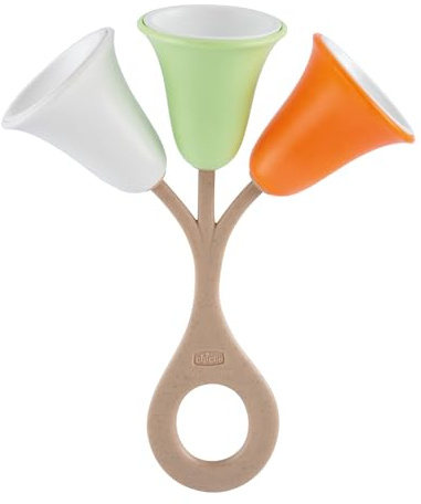 Chicco, Sonajero Tulipán, Sonajero Bebé, Juguete de Plástico Reciclado y Bioplástico, Fácil de Agarrar y Sacudir, Campanillas con Sonido, Sin Pinturas, Juguetes para Bebés de 3 a 18 Meses.