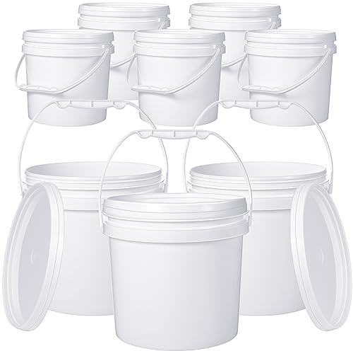 Leinuosen 8 Pcs Plastic Bucket with Handle and Lid Durable Heavy Duty Food Safe Bucket Pail Container for Multipurpose Storage Paint Art Crafts Projects, BPA Free(1.3 Gallon,White)