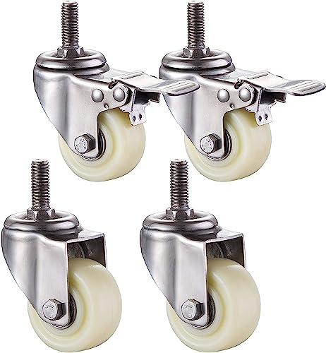 NOKTAI Lenkrollen, Plattenrollen, Transportrollen, Nylonrollen, Edelstahl 304, Lenkrollen mit Bremsen, 360°-Drehung, Hochleistungsrollen, Schrauben M8/M10/M12 (40 mm/M8, 2 Bremsen + 2 BRE