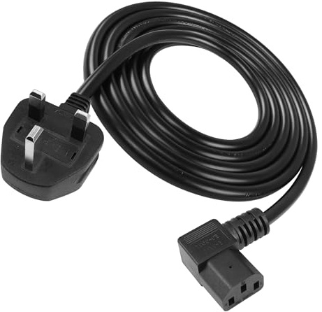 YACSEJAO 2M UK Computer Power Cable 3 Pin UK Plug to 90 Degree IEC C13 (BS 1363 to C13) Kettle Lead for TV, PC, Monitor, Printers Power Supply (Left Angle)