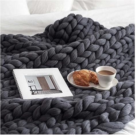 Gestrickte Decke Grob Kuscheldecke Grobstrick Wolldecke Strickdecke Tagesdecke Überwurf Decke Zuhause Dekor Geschenk Fürs Sofa Tagesdecke (Color : Gray, Size : 120x150cm)