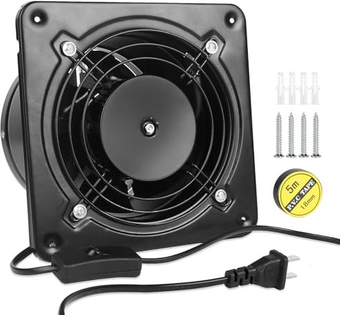 DBREAKS Extractor de Aire, ø150mm Ventilador de Baño, 38W Ventilador Axial, 525m³/h Ventilador Extractor, Ventilador de metal industrial, Ventilador Extractor de Aire con Tapa de Retorno(Negro)