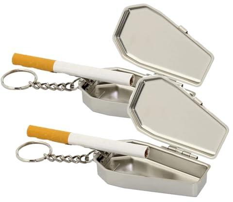 2pcs Tinplate Coffin Shape Pocket Ashtray, Portable Mini Ash Tray with Lids, Modern Easily Bringing Smoking Ash Organizer for Travelling, Camping