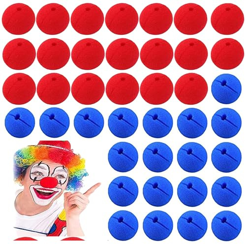 QIUMING 40pcs Clown Nase Rote + Blaue Schaumstoff Nasen Rot für Halloween, Zirkus Party Requisiten