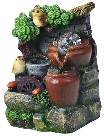 Amosfun Vintage Wasserfall Aus Harz Mit Led Lampe Tischbrunnen Für Landschaftsdekoration Kreative Tiermodell Design Für Feng Shui Und