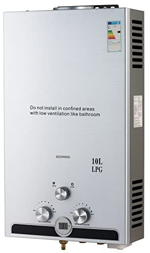 CO-Z Chauffe-Eau à Gaz Instantané 10LPM 17kW LPG GPL au Butane Propane avec Modes Hiver et Eté Sans Réservoir en Acier Inoxydable CE Certifié Portable pour Maison Camping Caravane