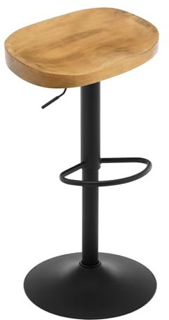 WOLTU Barhocker einzeln, Hocker höhenverstellbar drehbar, mit Sattelsitz Fußstütze, Drehhocker aus Massivholz Metall, Küchenhocker Schminkhocker Arbeitshocker, dunkle Holzoptik, BH413dc-1