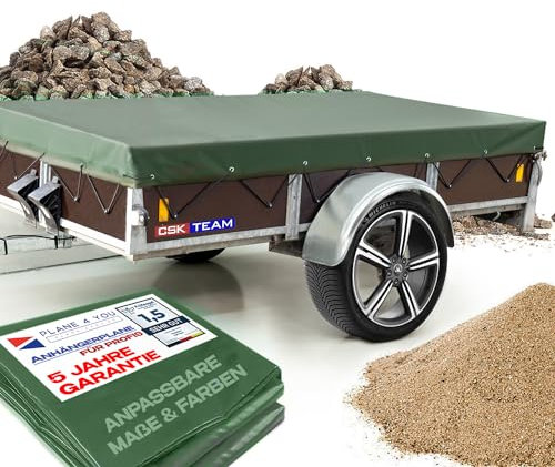 Hochwertige Anhängerplane 212 x 120 x 6 cm - Flachplane für Saris Anhänger - wasserdichte PVC Abdeckplane I Plane nach Maß - Bronzegrün - Matt - Oliv grün - Tarnplane - Bundeswehr