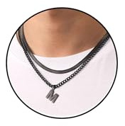Kette Herren Halskette Kette mit Buchstaben Geschenke für Männer Junge | Silber Gold Schwarz Edelstahl Doppelkette Necklace Men Geburtstage 18+20 Inches