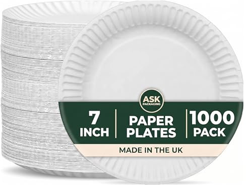 1000 Pack Paper Plates 7 Inch 18cm, Strong Heavy Duty Disposable Plates | Thick, Oil-Resistant Plates Hold Hot Food without Bending & Leaking, Microwave Safe Dinner Plate for Parties, Picnic, Wedding