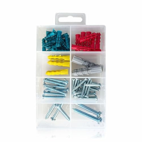 Assorted Screws Stainless Steel Screws Wood Screws Tapping Screws Anchors 62 Pcs Hard & Softwoods Self Drilling Drywall Ribbed Anchors Assortment Screws Kit Wood Screws Assoertment Kit(1 Count)
