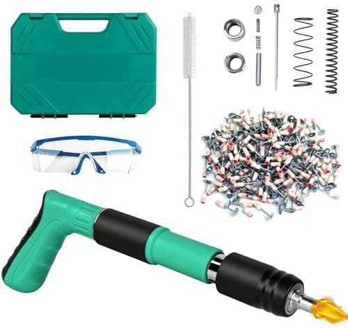 Nagelpistole Nägel Druckluft Set, Nagelschussgerät mit 200 Runden Nägeln und Schutzbrillen, Bolzenschussgerät Beton, Manuelle Nail Gun Werkzeug, Hammer Gun, für Stahl & Beton, Einfacher Bedienung