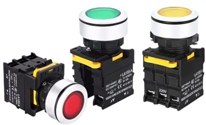 Druckknopfschalter mit LED, 30 mm, wasserdicht, sofortiges Zurücksetzen, selbstsichernder Einschaltknopfschalter mit Licht, 12 V, 24 V, 220 V, 10 A, 1NO 1 NC, Grün, 1 NO_MOMENTARY_220 V