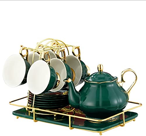 TLOKIXA Juego de Tazas de té de Estilo palaciego, Juego de Tazas de té Hechos a Mano, Juegos de Tazas de café con platillo y Cuchara, Soporte de Metal, Regalos de cumpleaños