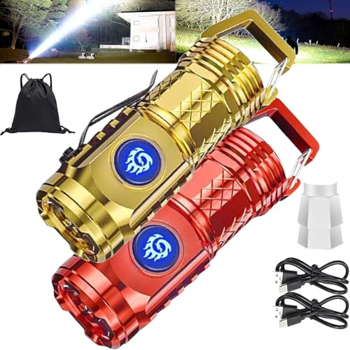 Springmart Mini lampe de poche, lampe de poche tactique à 3 yeux en forme de monstre à trois yeux en provenance d'Allemagne avec housse de lumière douce, crochet de queue, étanchéité IPX7 (doré +