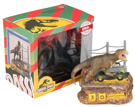 Grupo Erik Jurassic Park Calendario perpetuo sobremesa 3D | Jurassic park merchandising Oficial : Decoración habitación, Figura dinosaurio T Rex de Calendario sobremesa (16x18 cm)